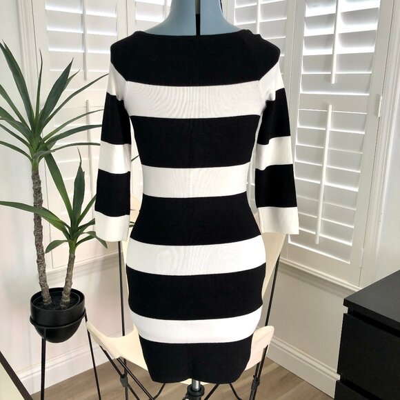 INC International Concepts Black and White Striped Knit Mini Dress, Size XS - Picture 4 of 6